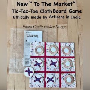 New Handmade Cloth Tic-Tac-Toe Game - White with Multicolor Confetti & Pink Grid